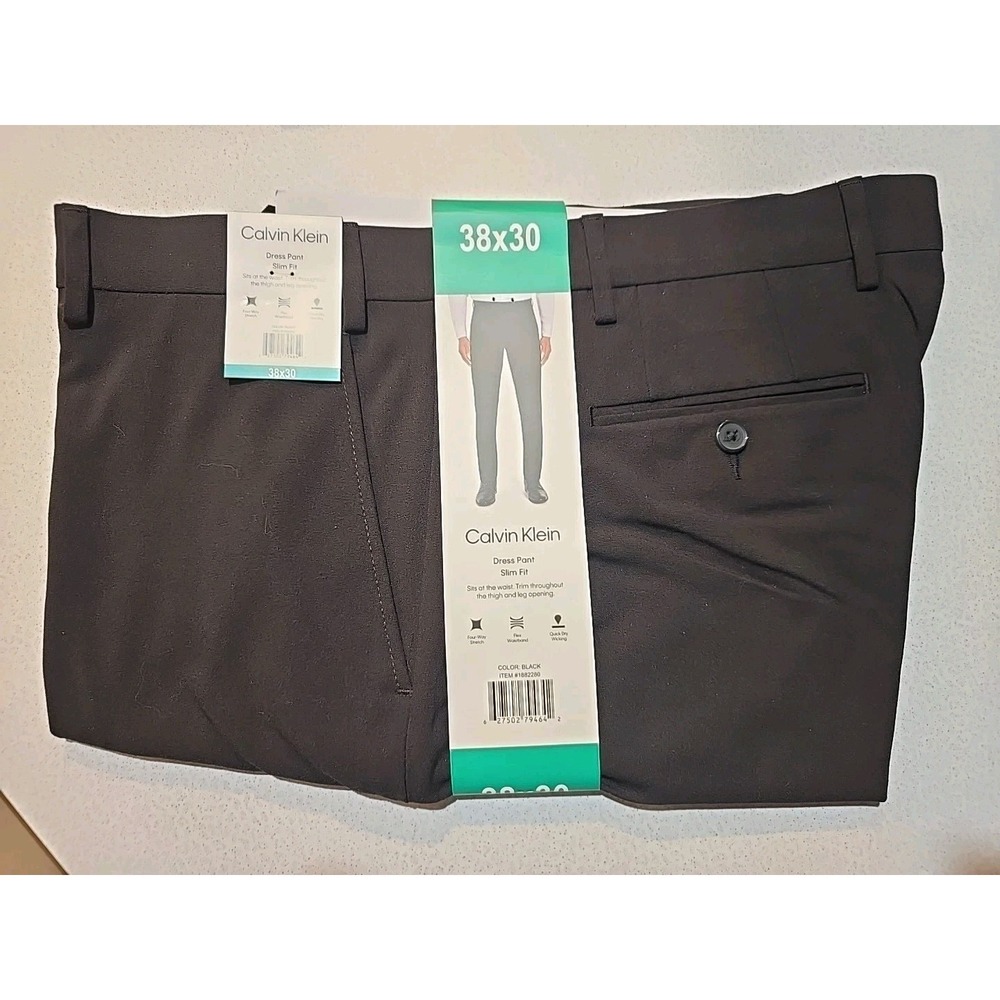 Calvin Klein Men's Slim Fit Stretch Flat Front Dress Pant (38x30 Black)